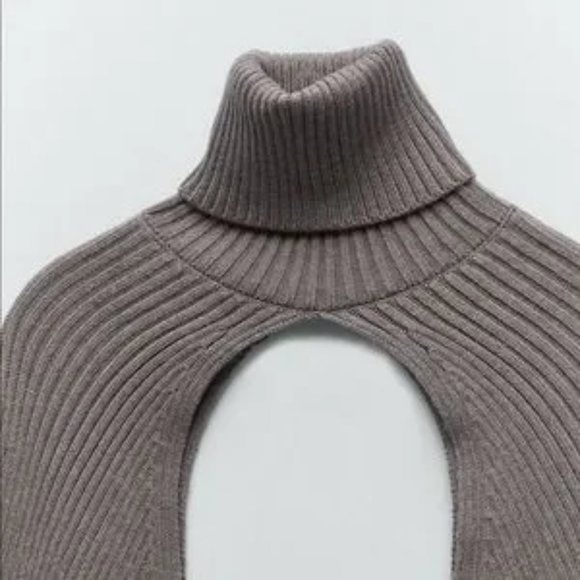 ZARA Knit Turtleneck Arm Warmer Sweater Grey - Picture 6 of 6